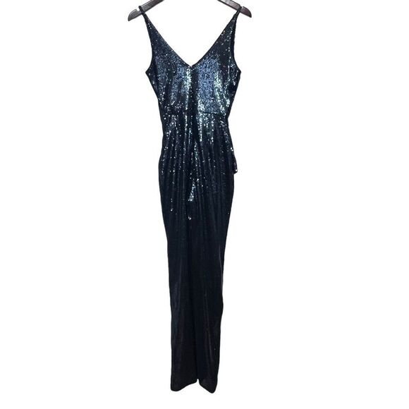 Dress The Population Sam Sequin Jumpsuit Navy Women’s Size XS Sleeveless Ruched - Picture 5 of 14